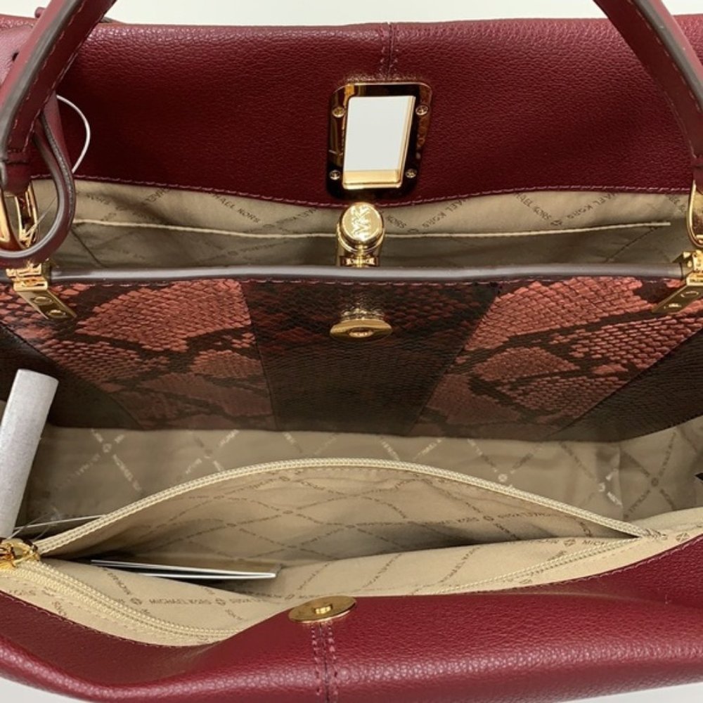 Michael Kors Penelope Large Top Handle Satchel Merlot Multi Color Leather - Picture 13 of 16